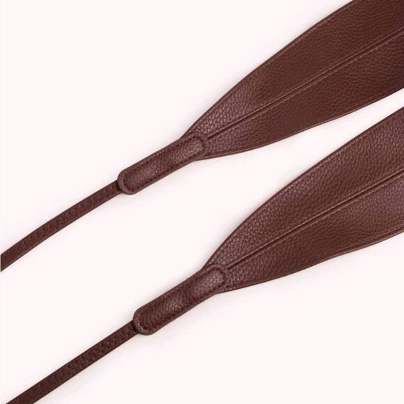 Plus size Brown Faux leather corset wide waist boho wrap obi dress class… - Picture 5 of 8